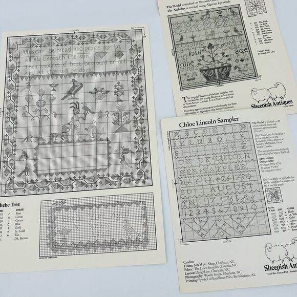 SHEEPISH DESIGNS Sampler Lot Cross stitch Patterns 1 4 5 7 Sarah E. Pope Sampler - Picture 14 of 16